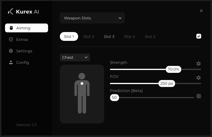 Kurex AI weapon slots interface